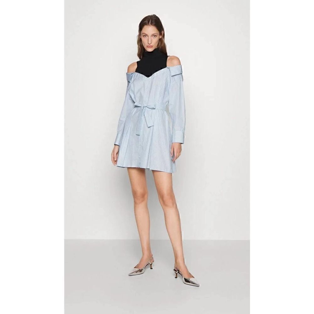 Maje Women's Riarisa Cut-Out Shirtdress in Blue Stripe NWT Size 38/6